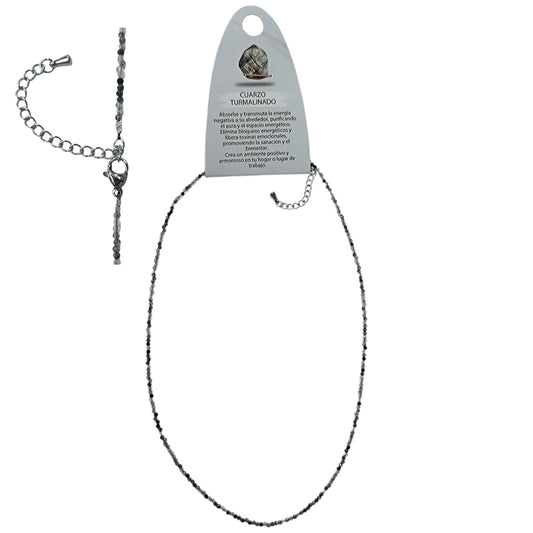 Collar Piedra Cuarzo Turmalinado 2 mm Facetada 40+5 Cms Cierre Acero Ref: 600604208