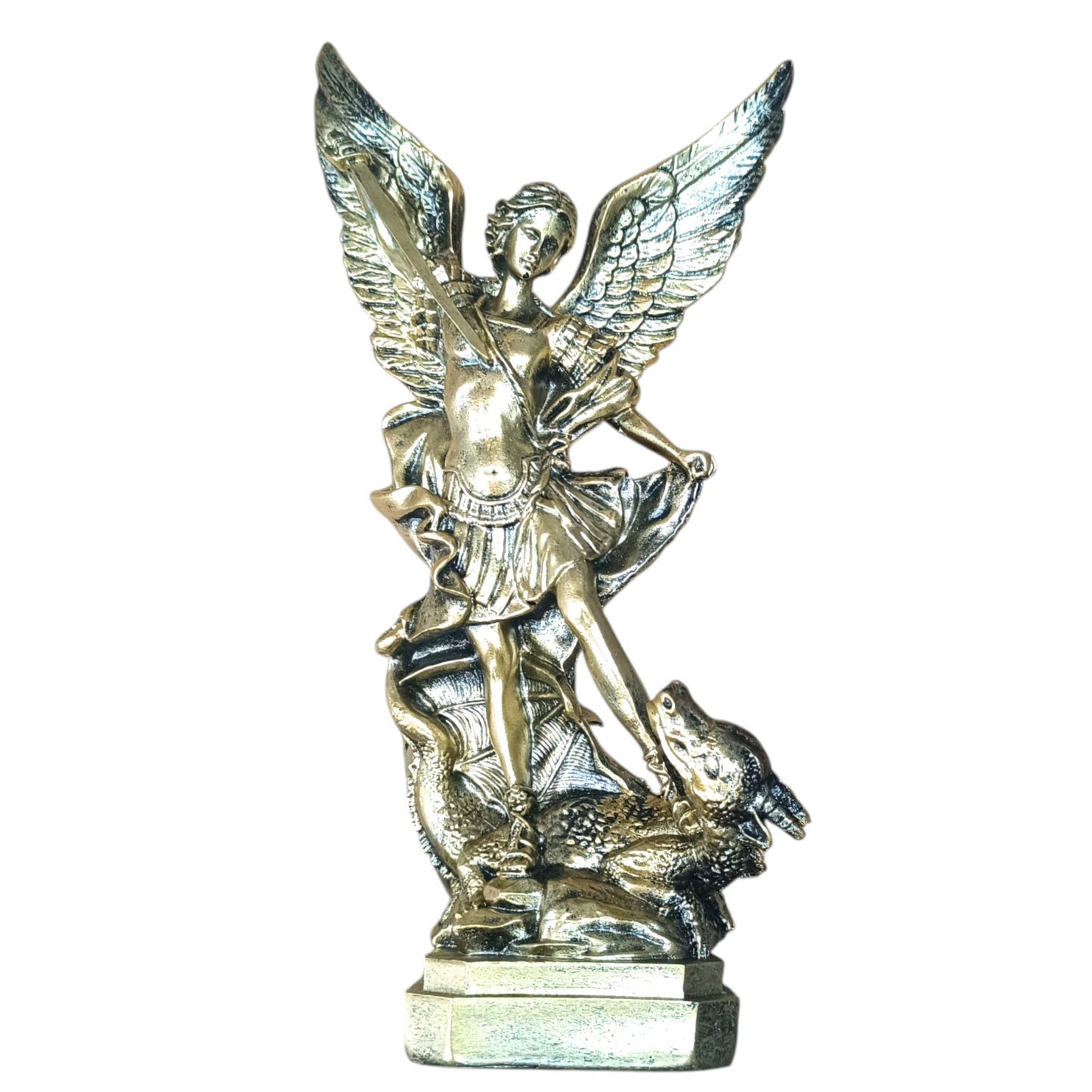 Figura En Resina San Miguel Con Dragon Aprox 30 Cms Aprox Color Oro 600103662