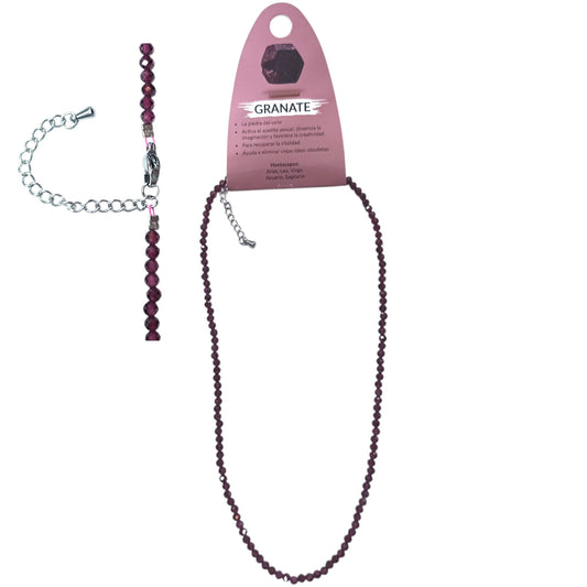 Collar Piedra Granate 3 mm Facetada 40+5 Cms Cierre Acero Ref: 600603681