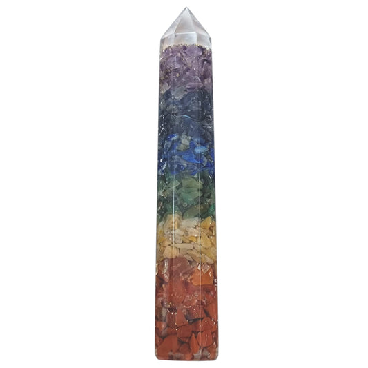 Obelisco Orgonita y Piedras 7 Chakras 16 Cms Aprox