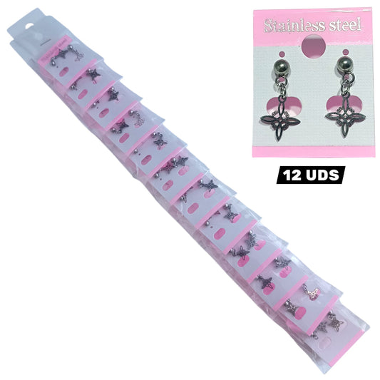 600104134-03 Paquete 12 Pares Pendientes De Acero Nudo De Brujas
