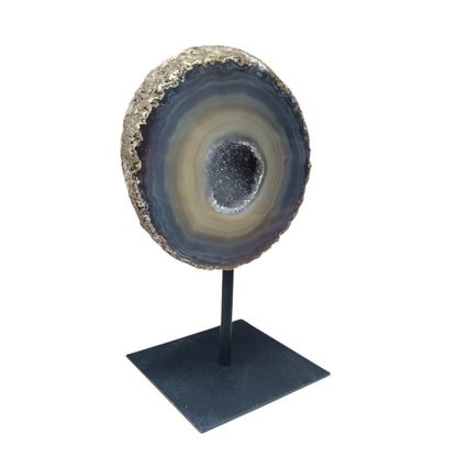 1114 Piedra Natural Agata Con Base De Metal Peso 605 Gr Altura 16 Cms Aprox (PIEZA UNICA) PIEZA N2 - stonez