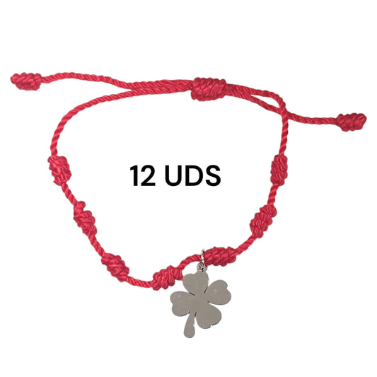 600104116-05 Paquete 12 Pulseras 7 Nudos Con Dije Trebol En Acero