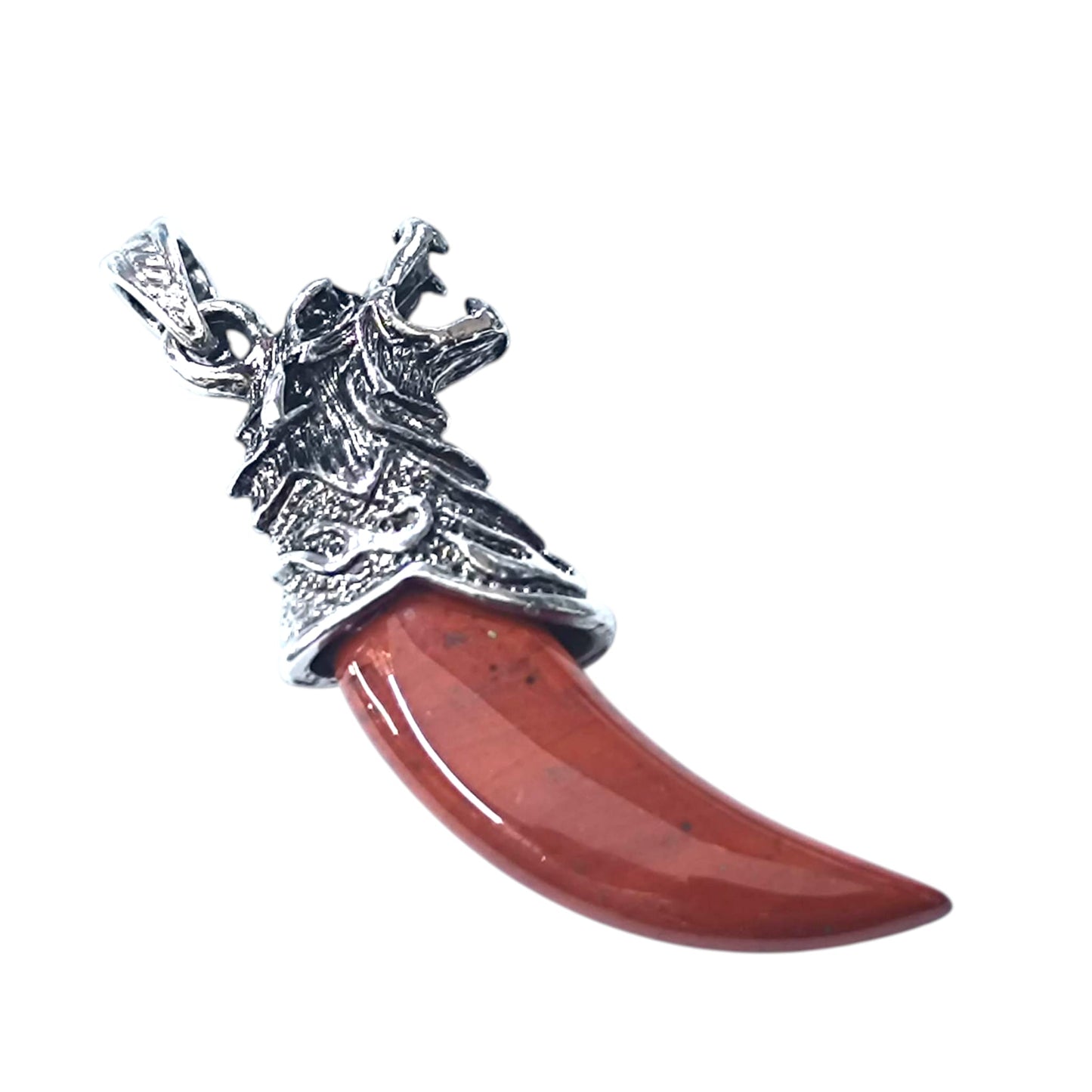 Colgante Colmillo Lobo En Metal Con Piedra Natural Jaspe Rojo 7 Cms Aprox 600102235-15