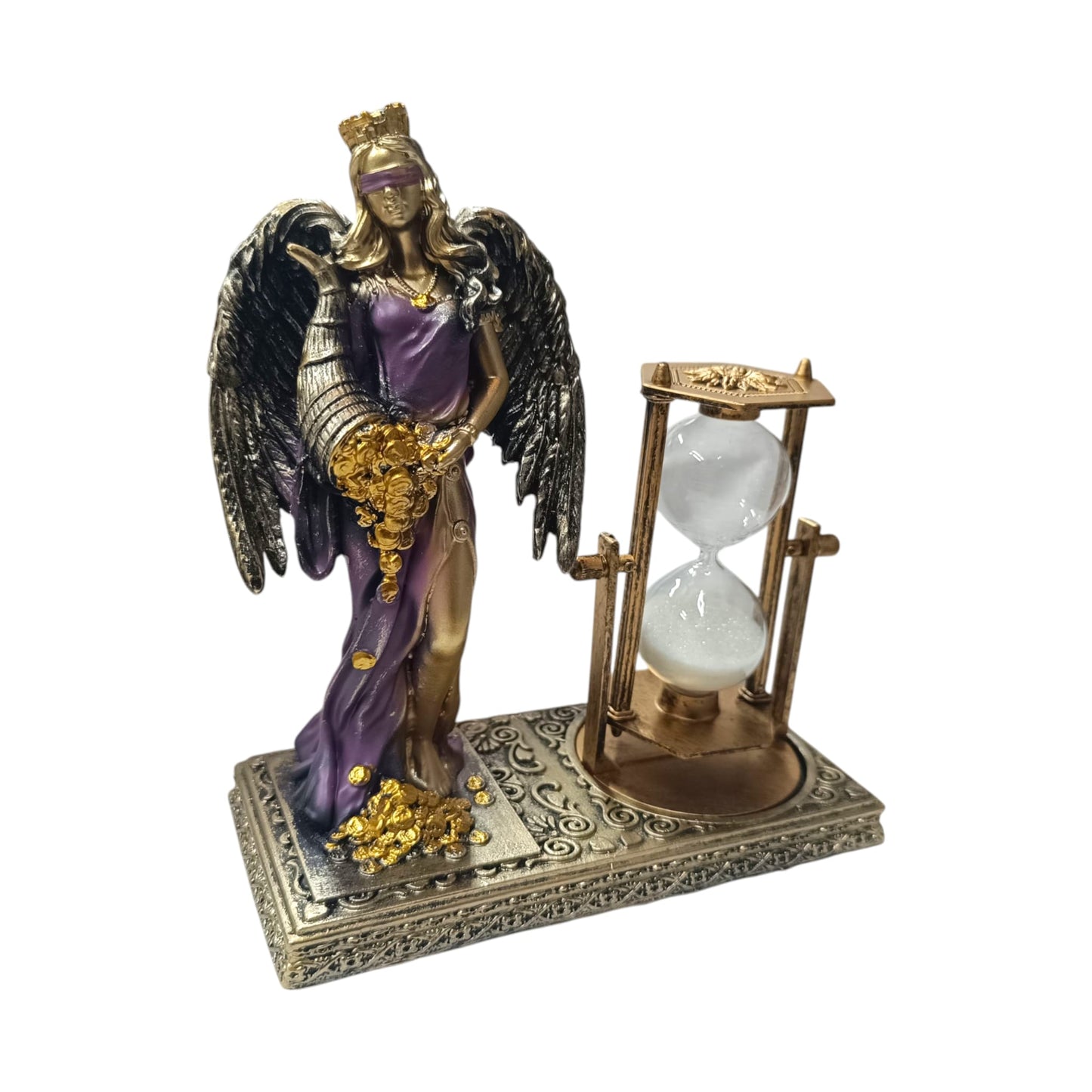 Figura En Resina Diosa De La Justicia Con Alas Y Reloj De Arena 17x19 Cms Apox Color Morado 600104405