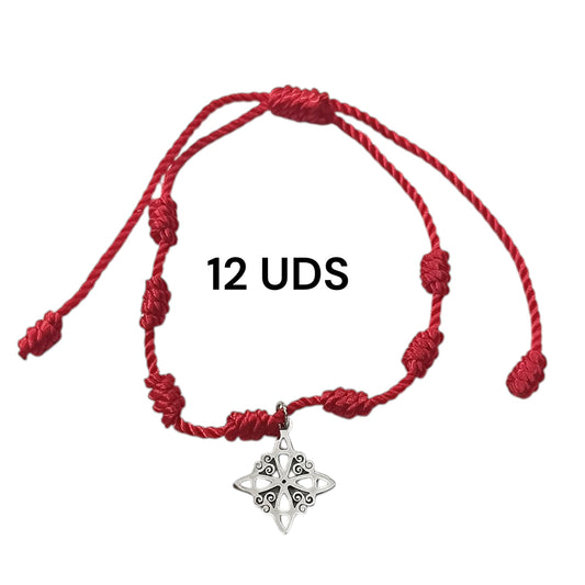 600104116-01 Paquete 12 Pulseras 7 Nudos Con Dije Nudo De Brujas En Acero