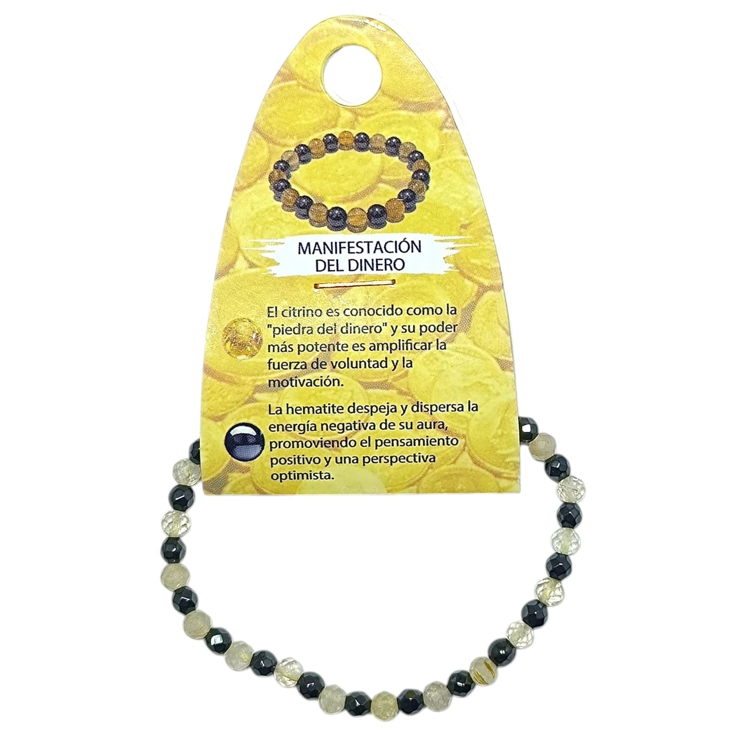 Pulsera Combinada Manifestacion Del Dinero Piedra Natural Facetada Citrino Hematite 4 mm Ref: 70268