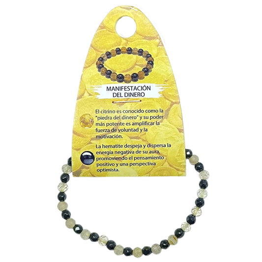 Pulsera Combinada Manifestacion Del Dinero Piedra Natural Facetada Citrino Hematite 4 mm Ref: 70268