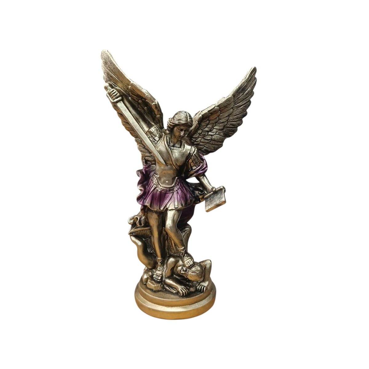 Figura Arcangel San Miguel Con Libro 22 Cms Aprox Color Morado 600104492
