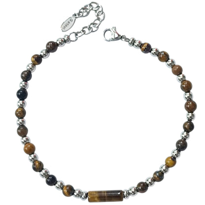 Pulsera Acero Y Piedra Natural Ojo De Tigre 4 mm Cierre Mosqueton 21 cms Largo 400104244-01