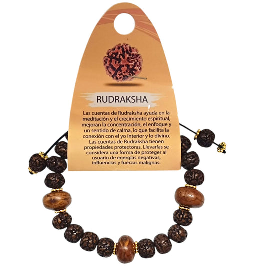 Pulsera Ajustable Macrame Rudraksha 10 mm Y Madera Coco Ref: 600404340