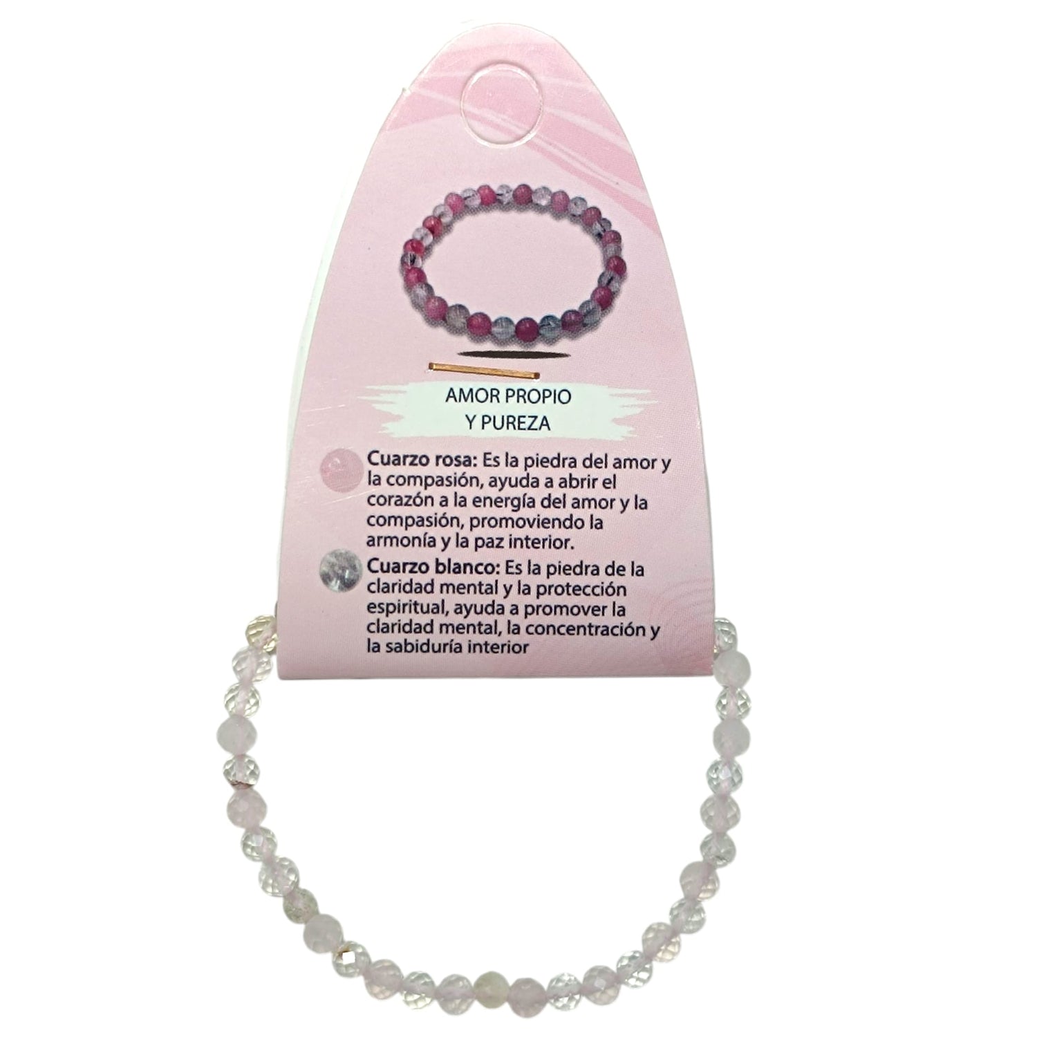 Pulsera Combinada Amor Propio Y Pureza Piedra Natural Facetada Cuarzo Blanco Cuarzo Rosa 4 mm Ref: 70266