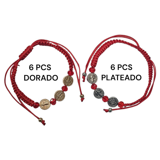 600104119 Paquete 12 Pulseras (6 DORADAS Y 6 PLATEADA) 7 Nudos Con Entrepieza San Benito