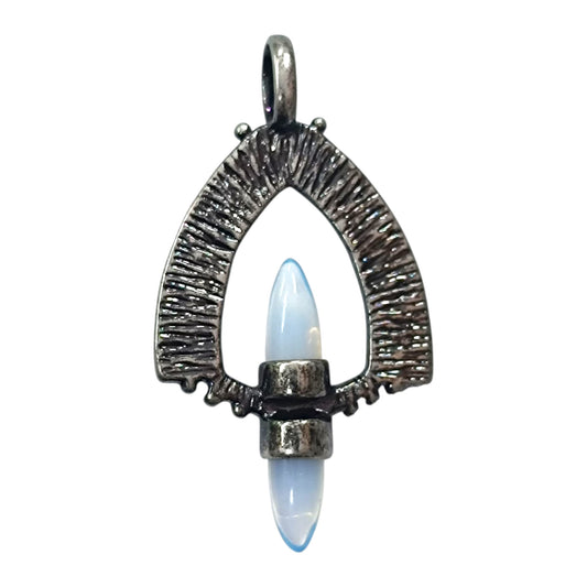 Colgante Metal Con Piedra Opalina Doble Punta 6 Cms Aprox 49014-08