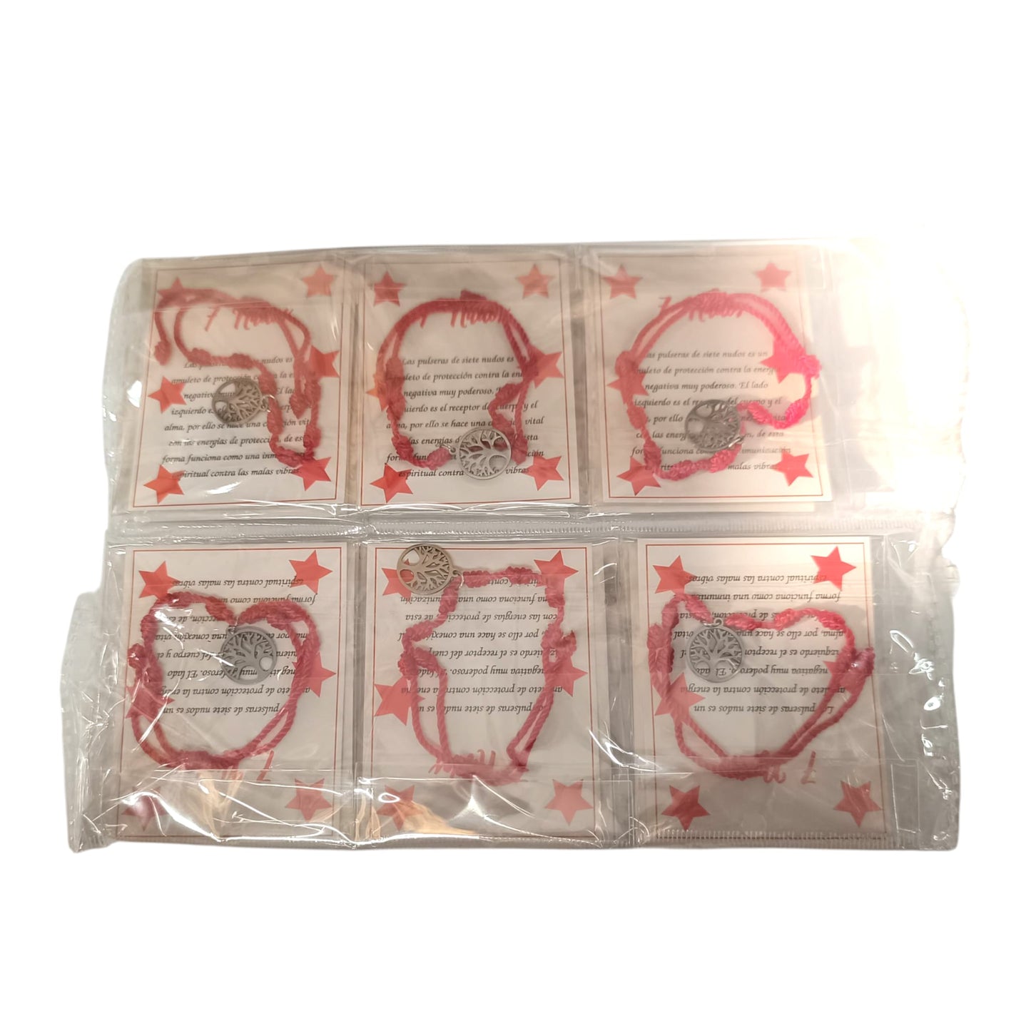 600104116-06 Paquete 12 Pulseras 7 Nudos Con Dije Arbol De La Vida En Acero