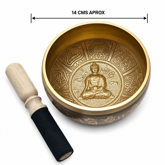 Cuenco Tibetano 4 Metales 14 Cms Aprox Color Dorado Tallado Buda REF: 600304397