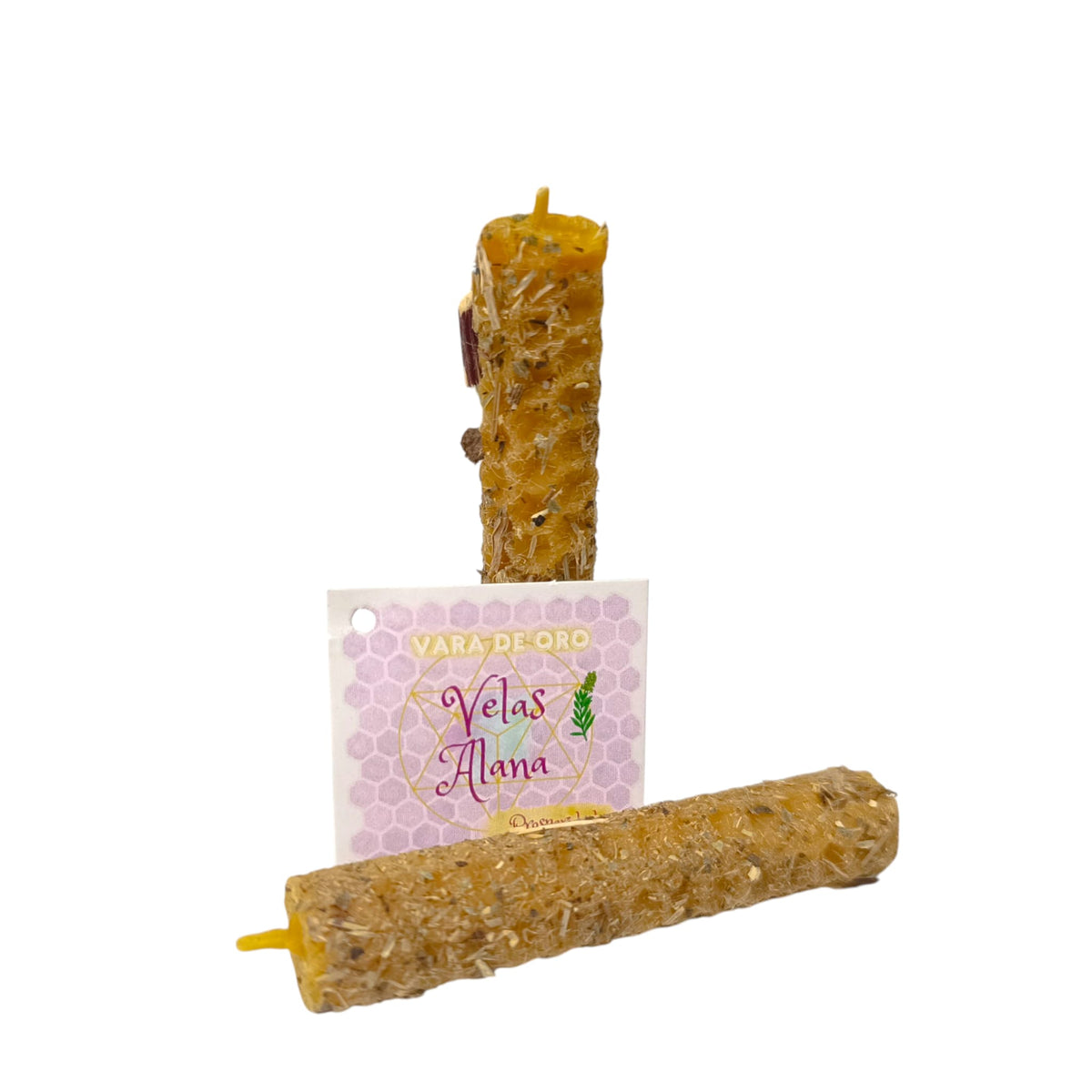 Vela Miel Ritualizada con Vara De Oro – Prosperidad Y Vitalidad 8 x 1.5 Cms (2 Uds) 61764