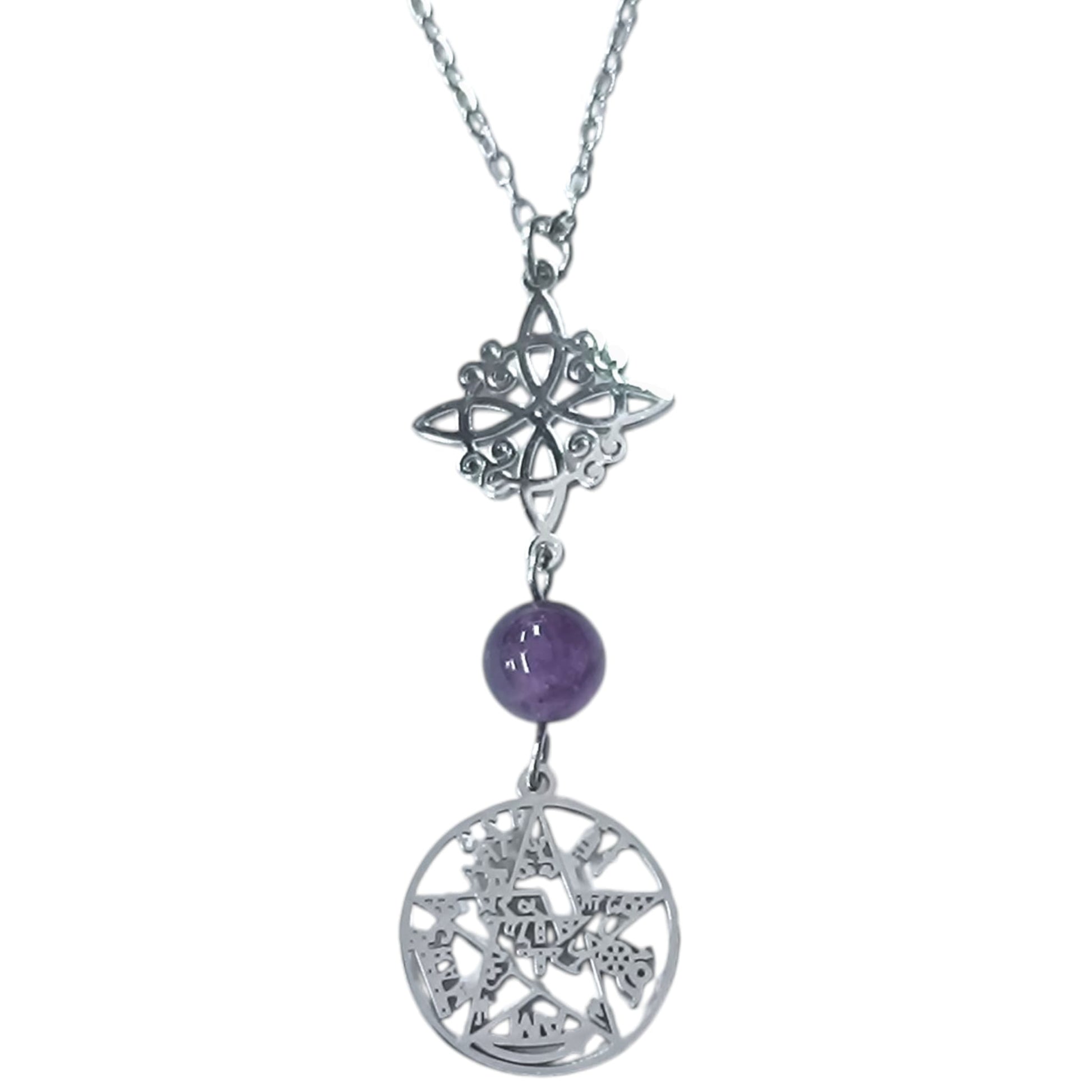 Collar Acero Doble Proteccion Y Piedra Natural Amatista Cadena 40+5 Cms 400503247-15