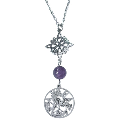 Collar Acero Doble Proteccion Y Piedra Natural Amatista Cadena 40+5 Cms 400503247-15