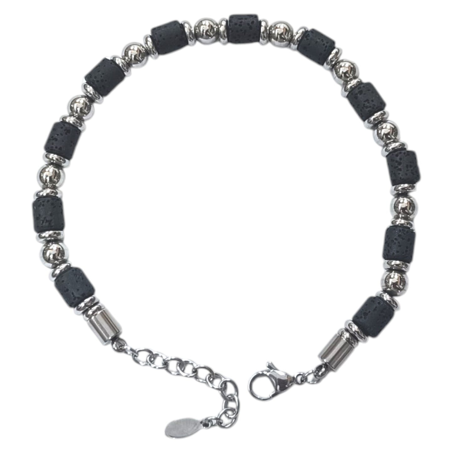 Pulsera Acero Y Piedra Natural Lava Cierre Mosqueton 20 cms Largo 400104245-02