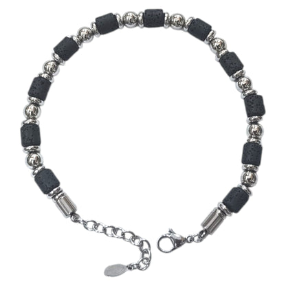 Pulsera Acero Y Piedra Natural Lava Cierre Mosqueton 20 cms Largo 400104245-02