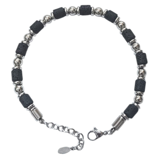 Pulsera Acero Y Piedra Natural Lava Cierre Mosqueton 20 cms Largo 400104245-02