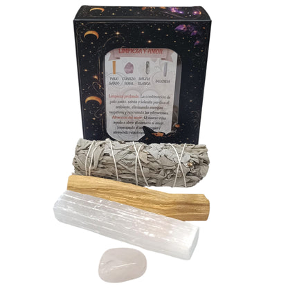 Kit Limpieza Amor :Atado Salvia , Palo Santo, Selenita y Cuarzo Rosa REF: 200002961