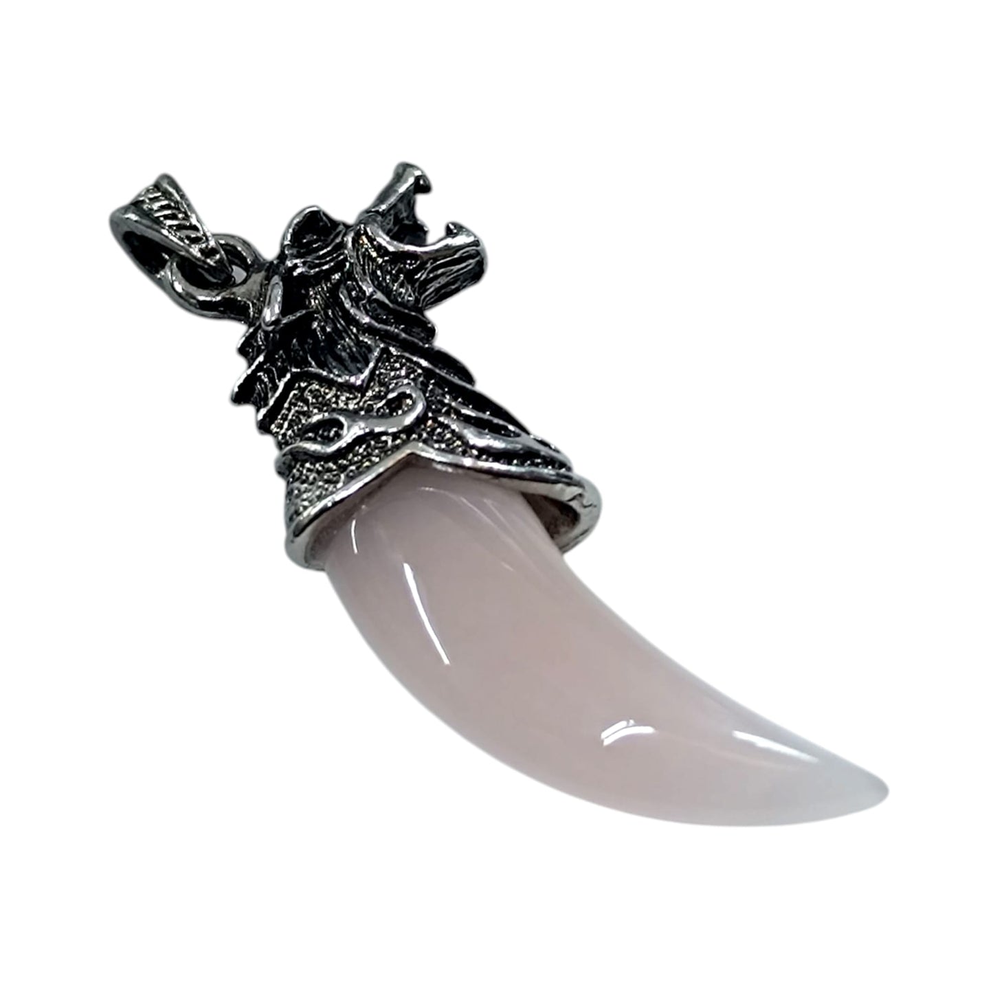 Colgante Colmillo Lobo En Metal Con Piedra Natural Cuarzo Rosa 7 Cms Aprox 600102235-02