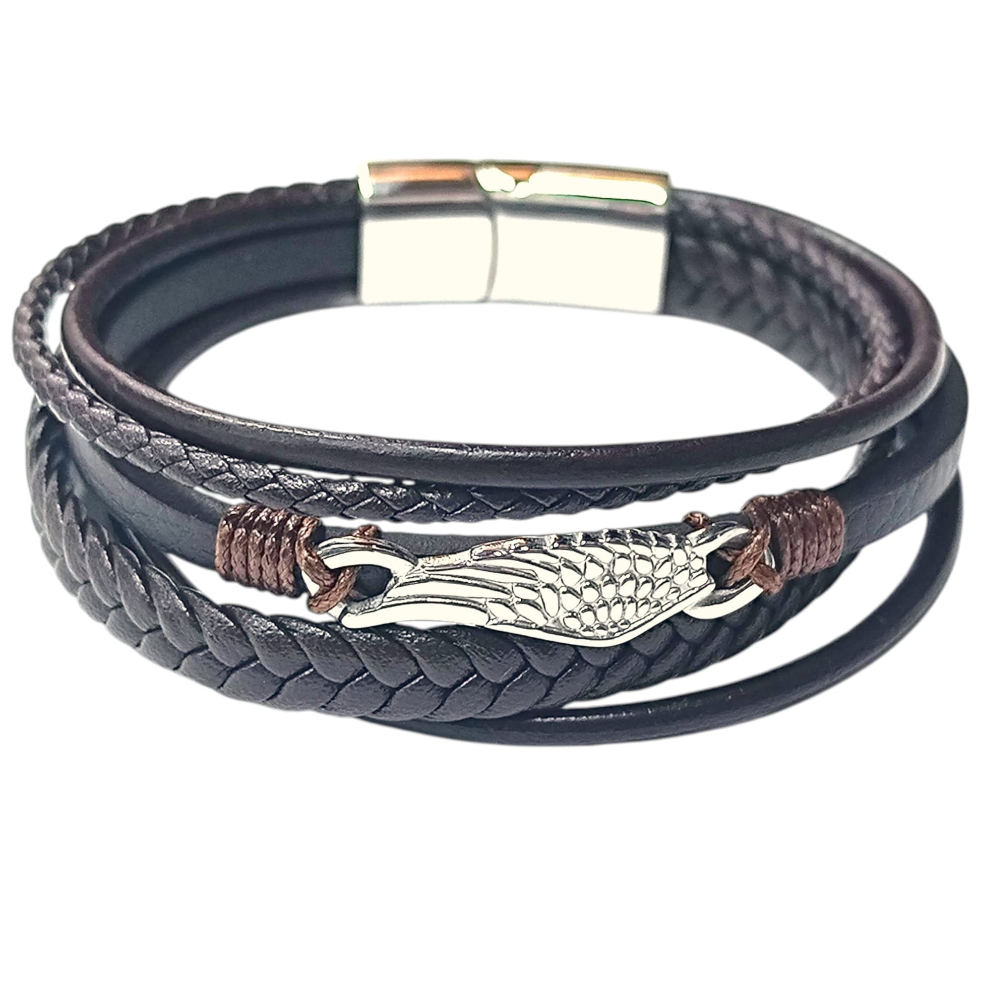 Pulsera Acero Y Cuero Marron Largo 22 Cms Aprox 401104257-22