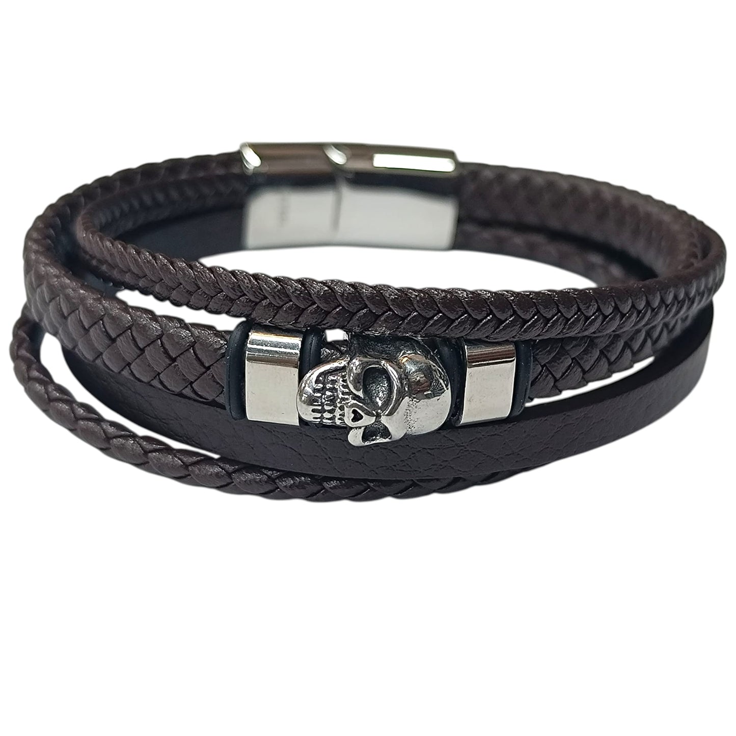 Pulsera Acero Y Cuero Marron Largo 22 Cms Aprox 401104257-36