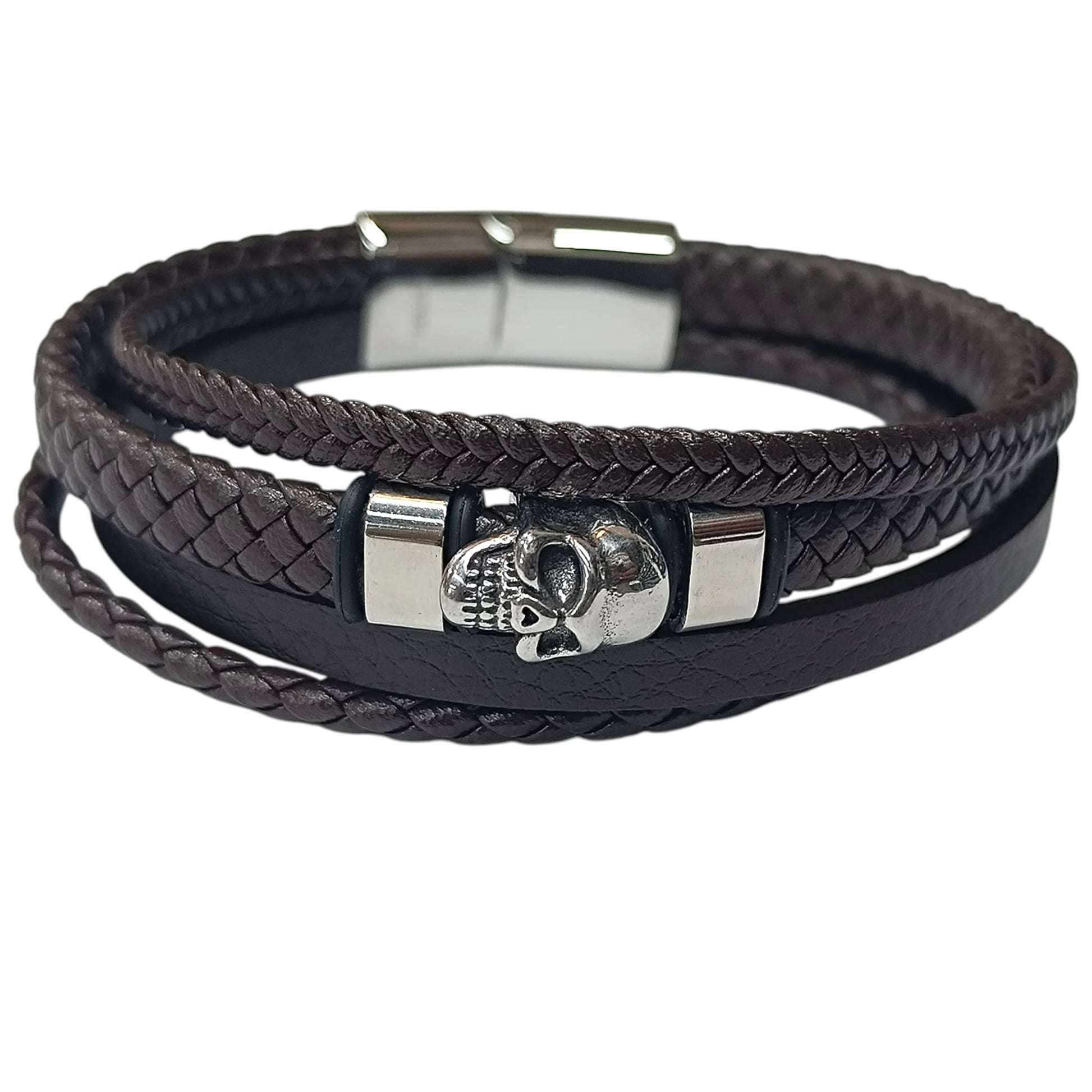 Pulsera Acero Y Cuero Marron Largo 22 Cms Aprox 401104257-36