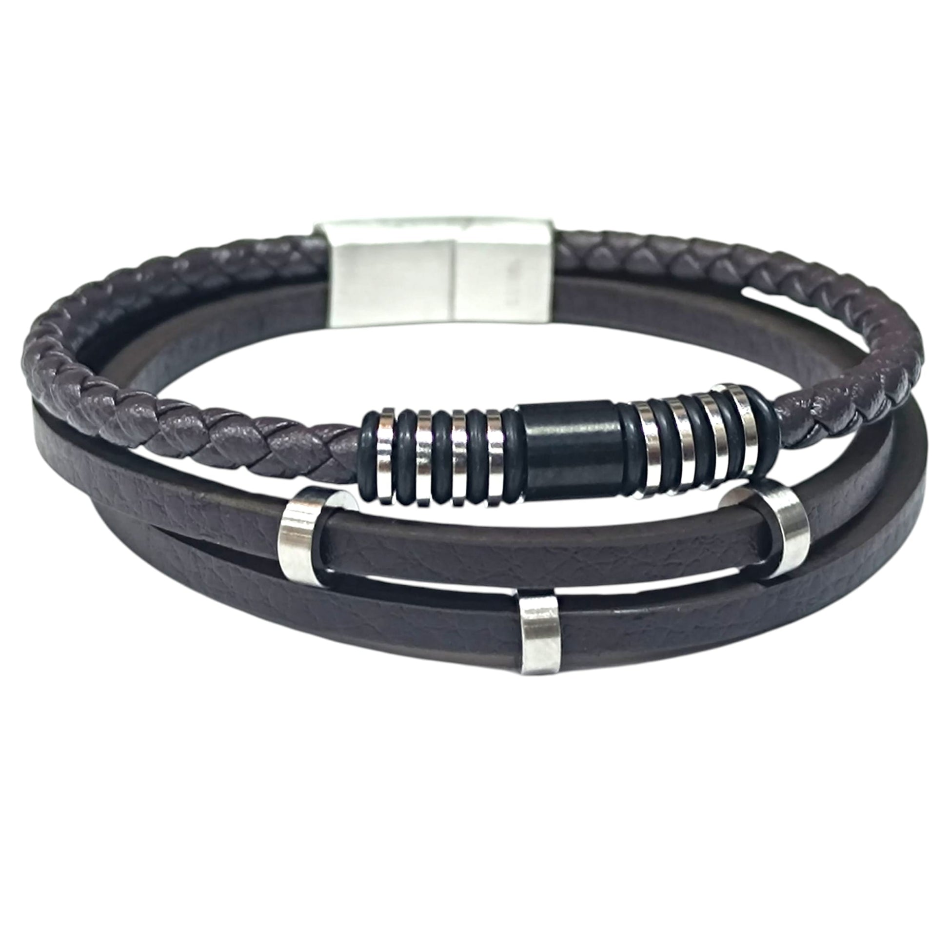 Pulsera Acero Y Cuero Marron Largo 22 Cms Aprox 401104257-18