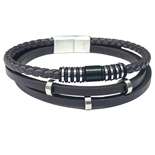 Pulsera Acero Y Cuero Marron Largo 22 Cms Aprox 401104257-18