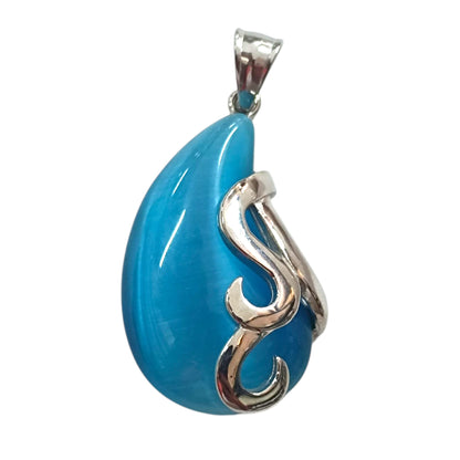 Colgante Acero Con Piedra Ojo De Gato Azul 40 mm 29305-04