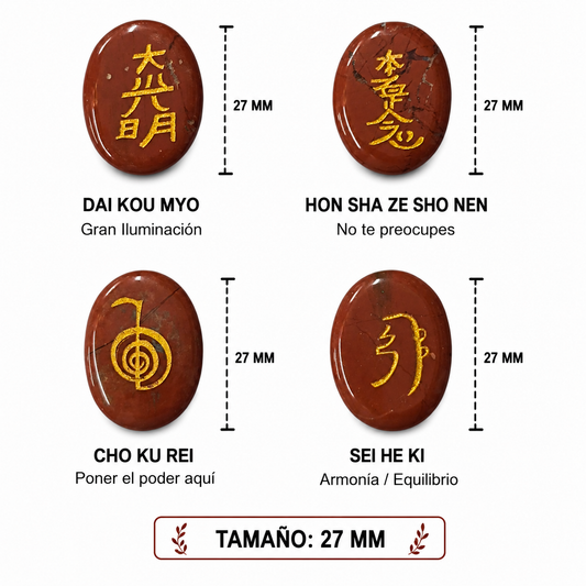 Kit Juego Piedra Natural Jaspe Rojo Y los 4 simbolos de Reiki 4 Pcs Ref:37986-15