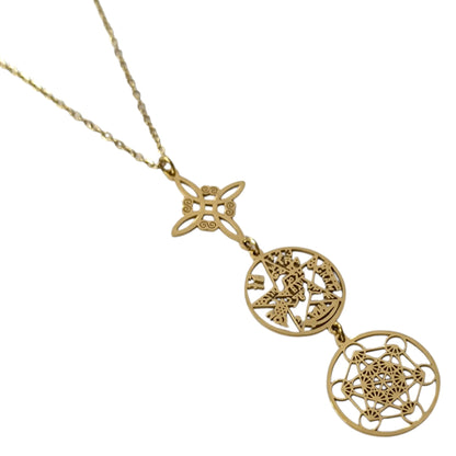 Collar Acero Dorado Simbolo Nudo De Bruja Tetragramaton Y Metatron Cadena 40+5 Cms REF:400503423-10