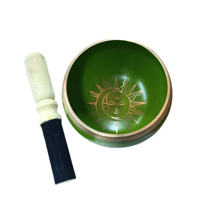 Cuenco Tibetano 4 Metales 12,5 Cms Aprox Color Verde Grabado Sol Y Luna 600303016