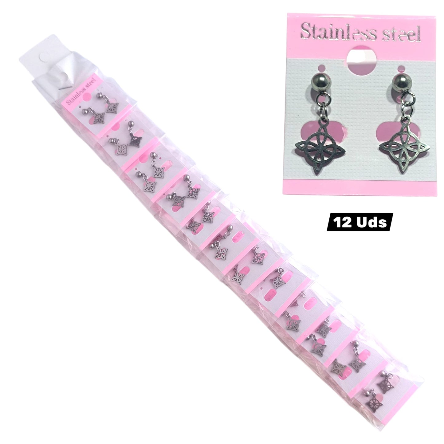 600104134-02 Paquete 12 Pares Pendientes De Acero Nudo De Brujas