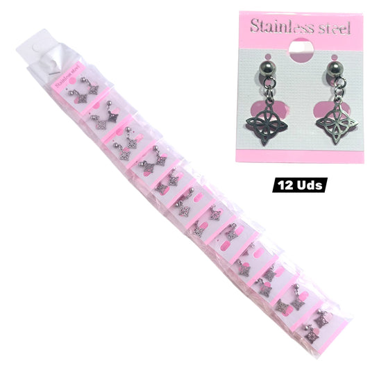 600104134-02 Paquete 12 Pares Pendientes De Acero Nudo De Brujas
