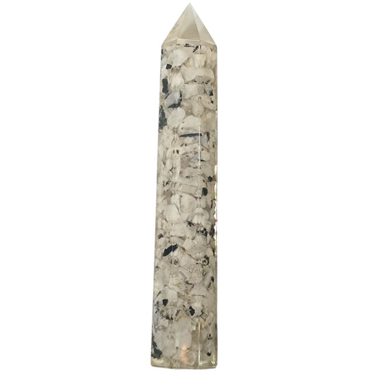 Obelisco Orgonita y Piedras Piedra Luna 16 Cms Aprox