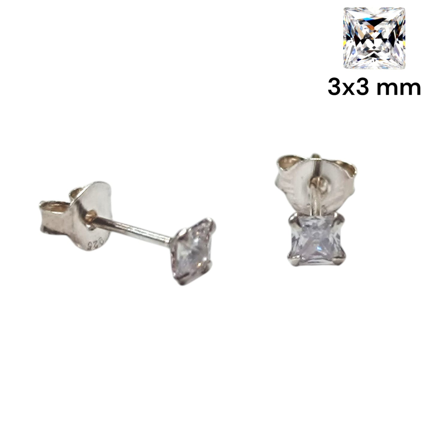 Pendientes Plata ley 925 Con Circonita Cuadrada 3X3 mm REF: 500203513
