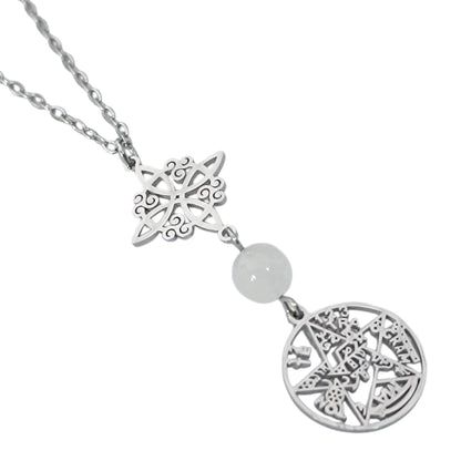 Collar Acero Doble Proteccion Y Piedra Natural Cuarzo Blanco Cadena 40+5 Cms 400503247-15
