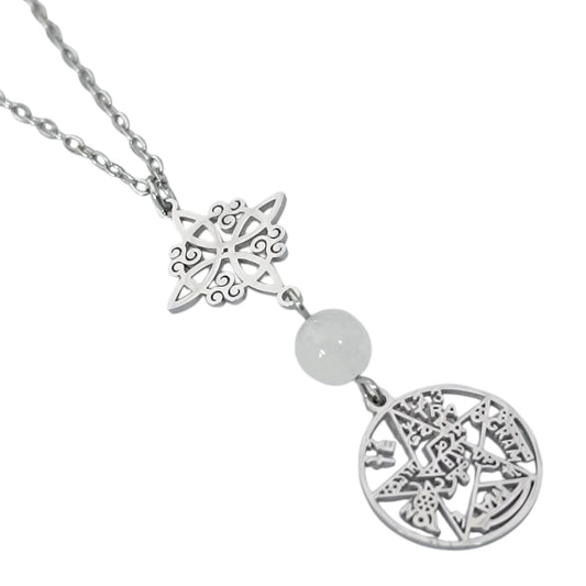 Collar Acero Doble Proteccion Y Piedra Natural Cuarzo Blanco Cadena 40+5 Cms 400503247-15