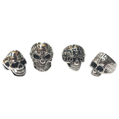 Juego 4 Anillos Acero Inoxidable Calavera Modelos Surtidos Con Diferentes Tallas Desde T18 a T22 REF: 400101477-01