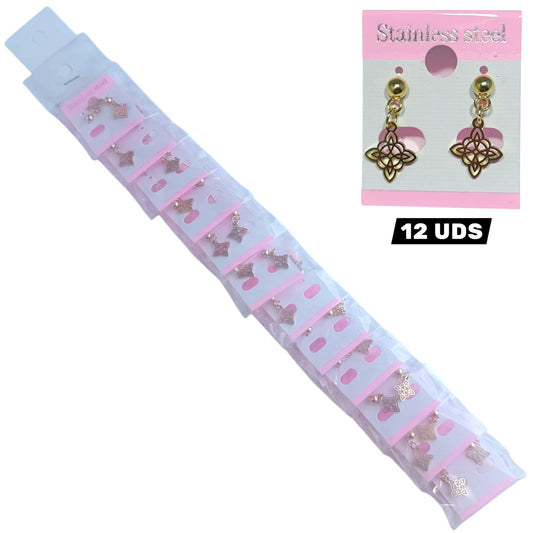 600104135-03 Paquete 12 Pares Pendientes De Acero Dorado Nudo De Brujas