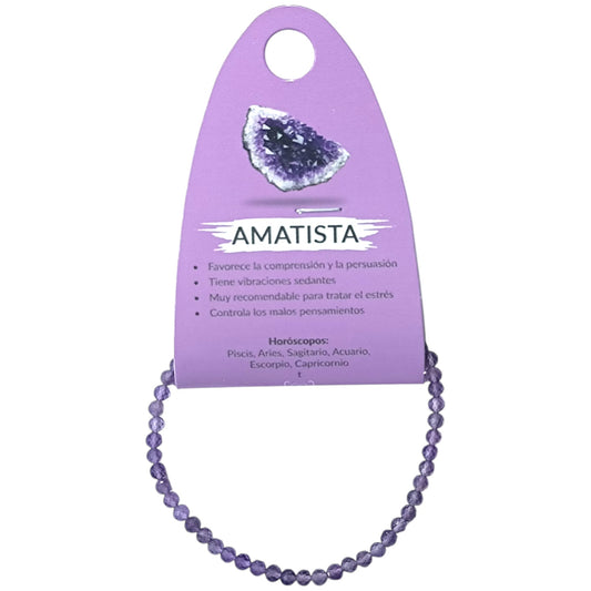 Pulsera Facetada Piedra Natural Amatista 3 mm