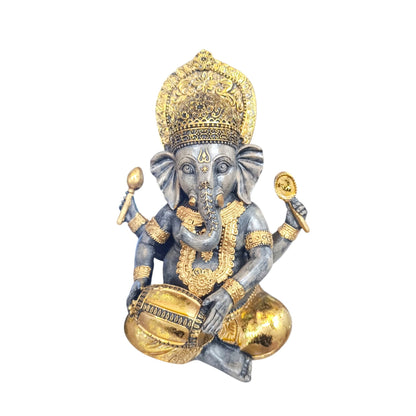 Figura Ganesha Con Tambor En Resina 22 Cms Aprox Color Dorado/Gris Ref: 600104482