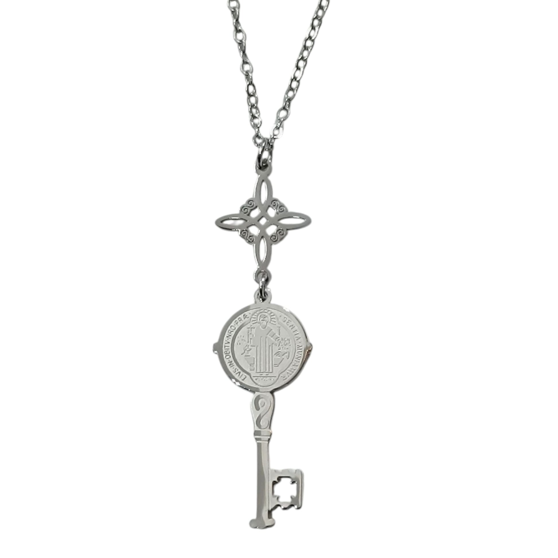 Collar Acero Nudo Bruja Y Llave San Benito Doble Proteccion Cadena 40+5 Cms 4005034320-05