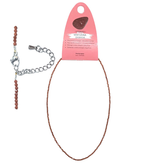 Collar Aventurina Dorada 2 mm Facetada 40+5 Cms Cierre Acero 600604206