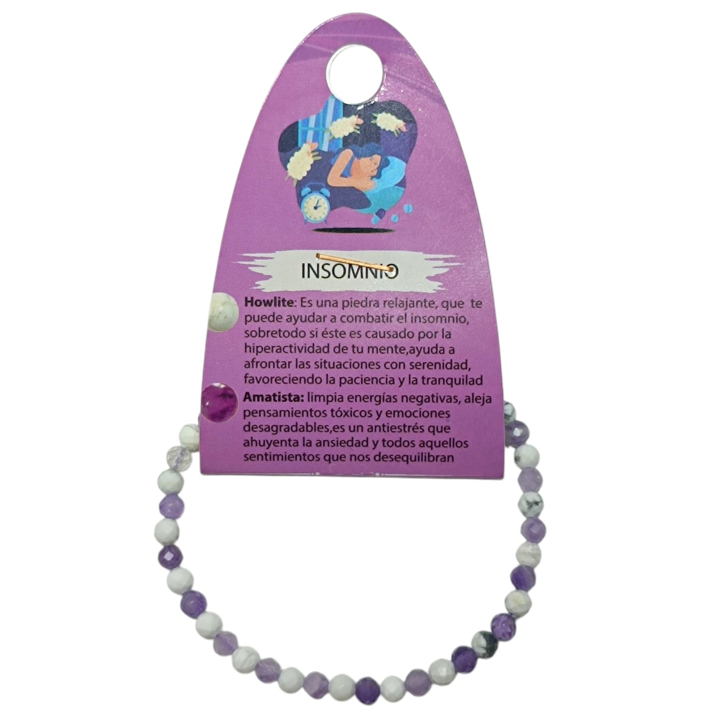Pulsera Combinada Insomnio Piedra Natural Facetada Howlite Amatista 4 mm Ref: 70270